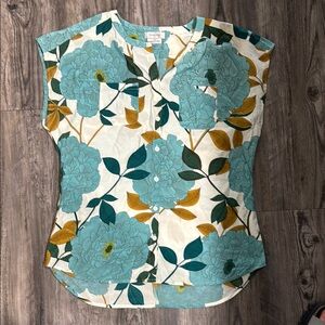 Van Heusen Floral Print Women's Top - Teal and Yellow sz l